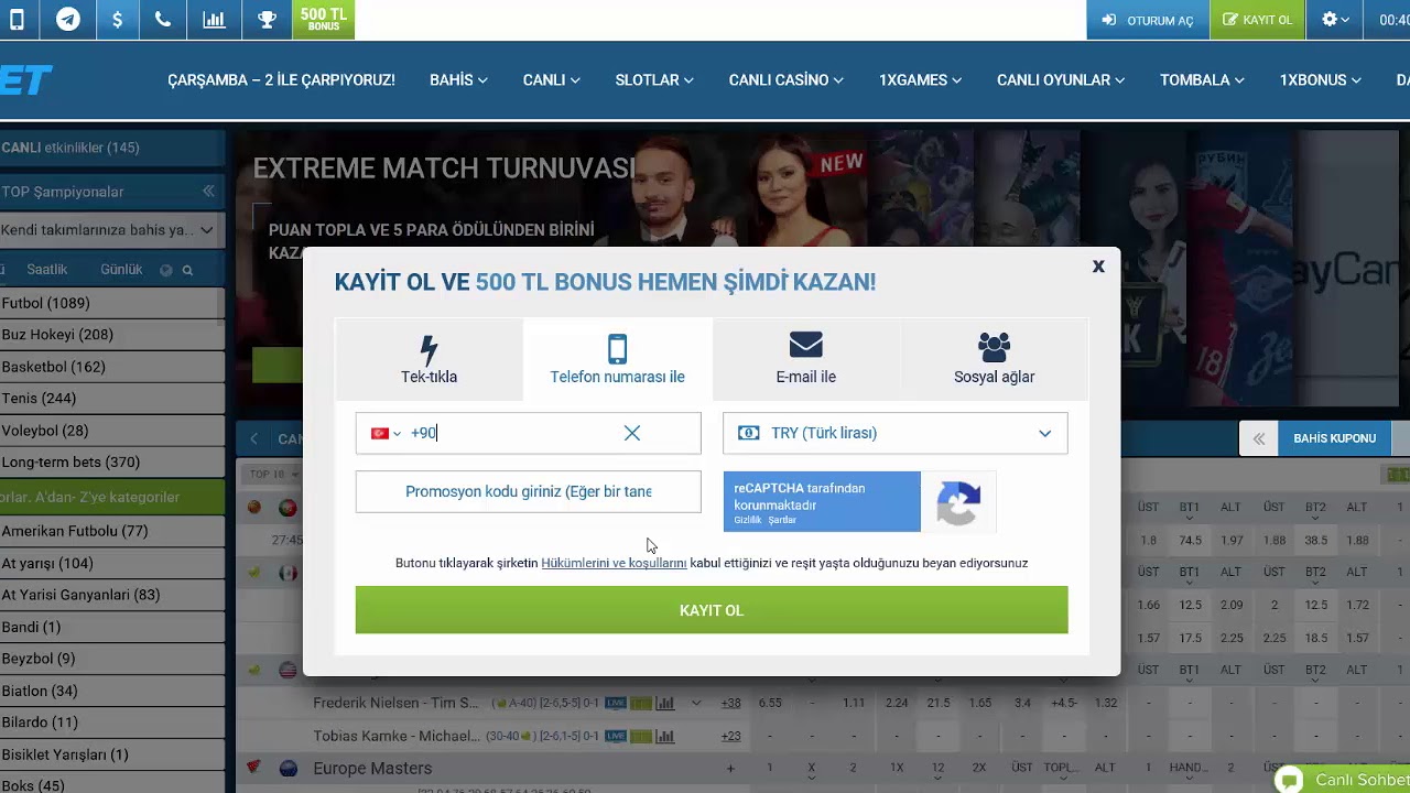 1xBet’e kayıt olma adımları